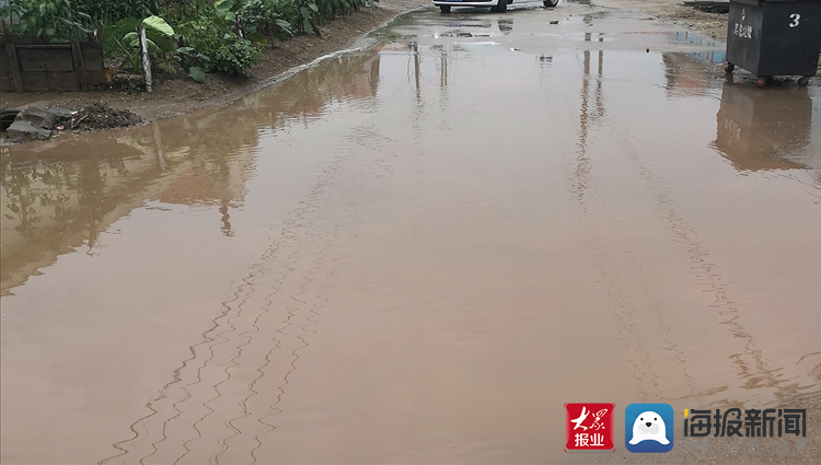 即墨区大信镇张戈庄四里村下雨天道路积水 